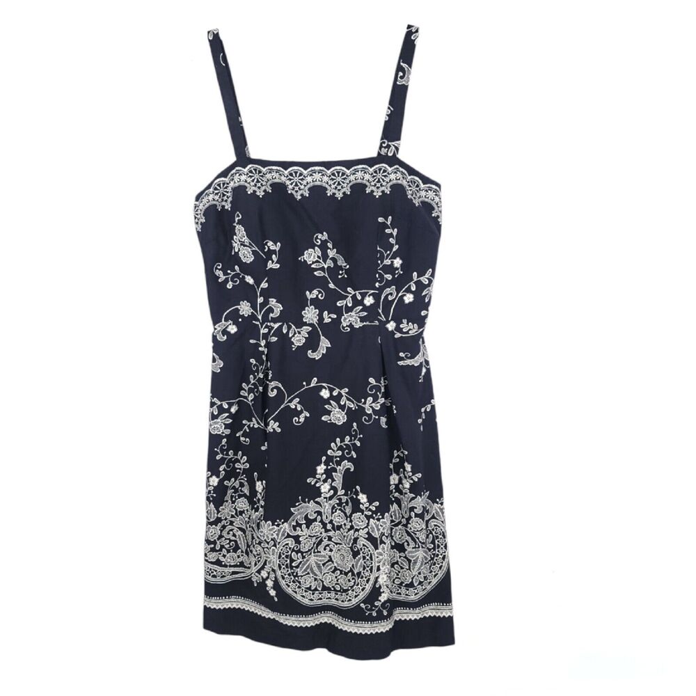 Karin Stevens Dress Womens 10 Midi Sleeveless Floral Padded Zip Smocked
